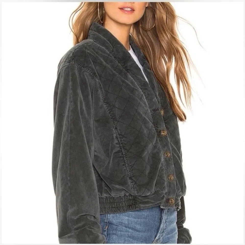 Free People Main Squeeze Jacket in Black Charcoal Size Large Quilted Jacket - Picture 4 of 8